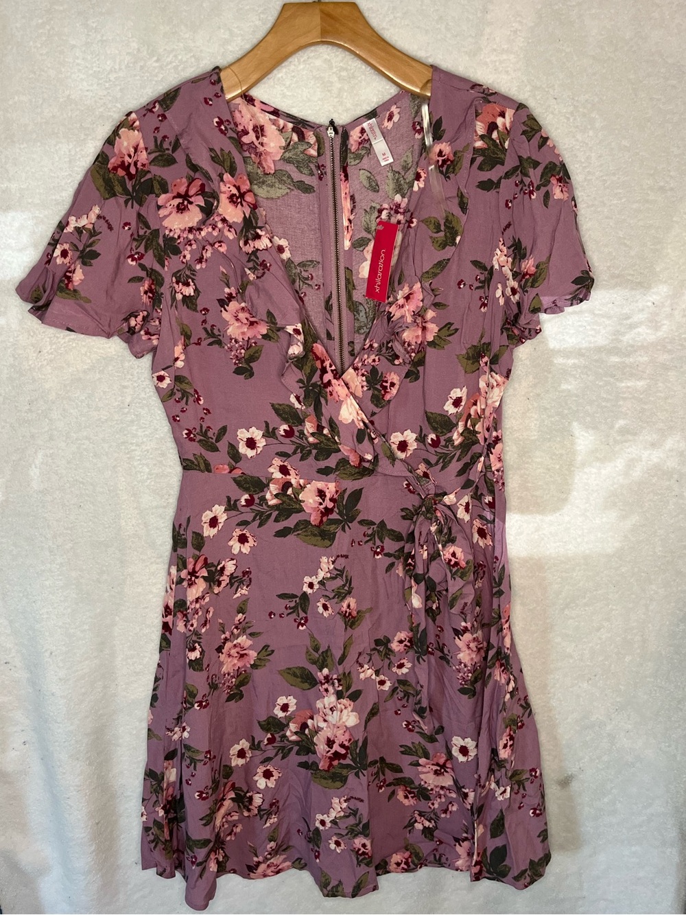 Xhilaration Womens Floral Ruffle Mini Dress Size Medium Short Sleeve